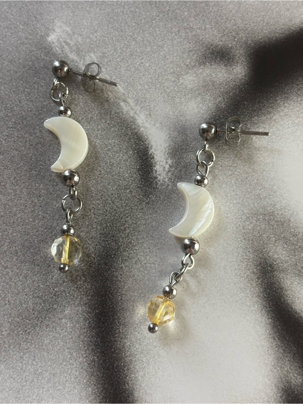 Moonstone Drop Earrings with Yellow Crystal Accent